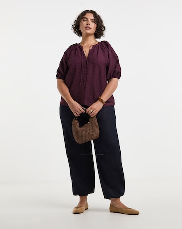 Simply Be Burgundy Textured Puff Sleeve Top