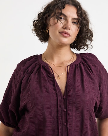 Simply Be Burgundy Textured Puff Sleeve Top