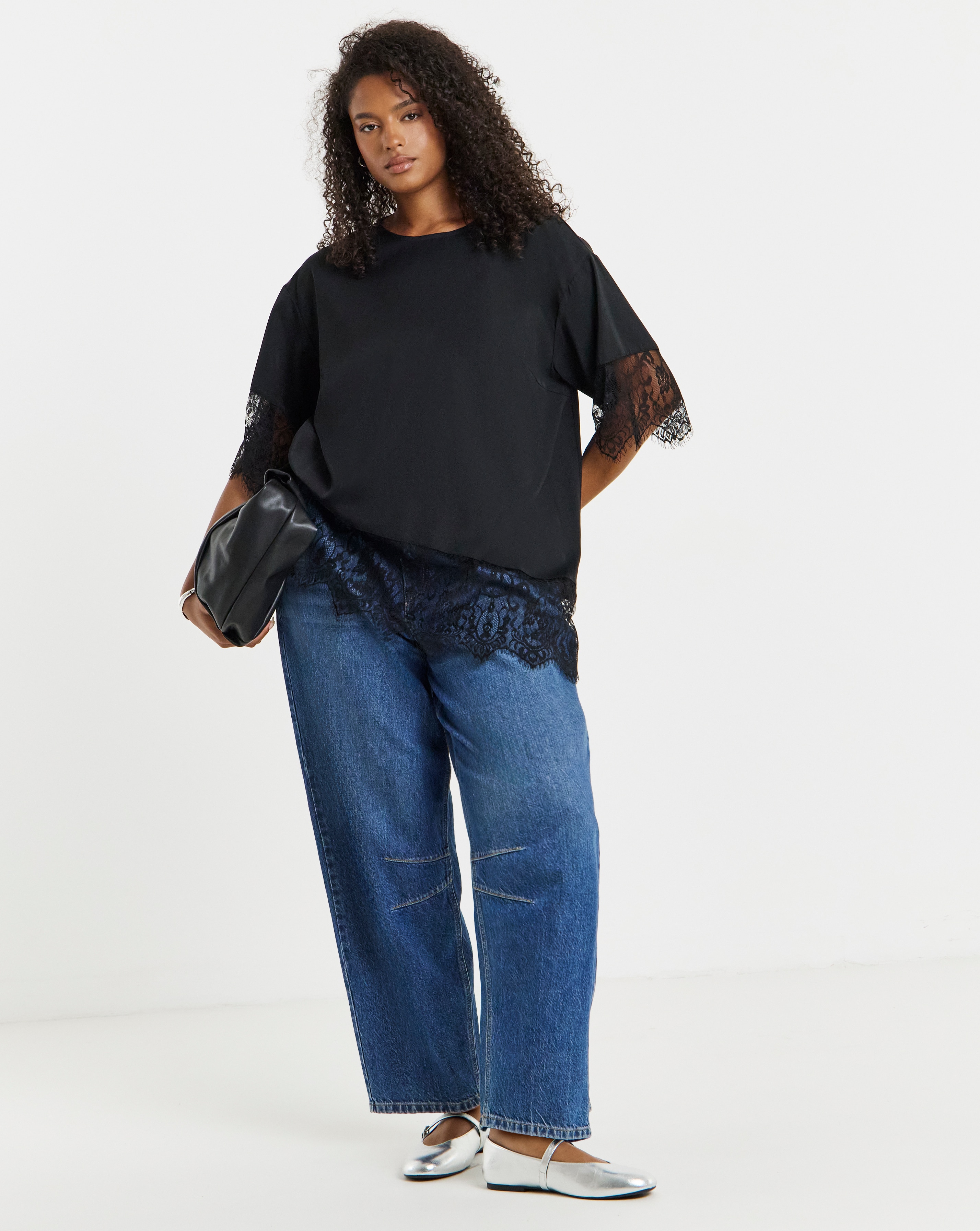 Simply Be Black Lace Trim Boxy Top | JD Williams