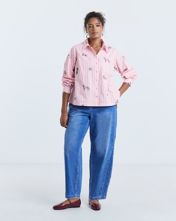 Simply Be Pink Stripe Dog Embroidery Shirt