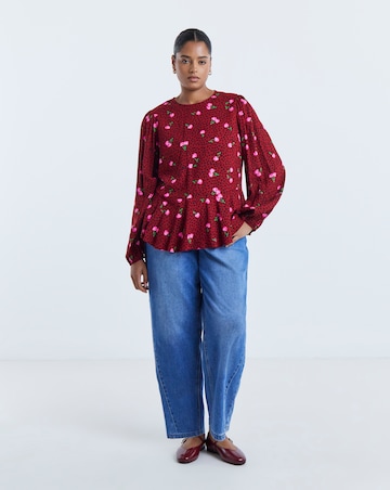 Simply Be Cherry Print Long Sleeve Peplum Top