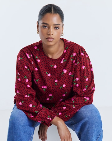 Simply Be Cherry Print Long Sleeve Peplum Top