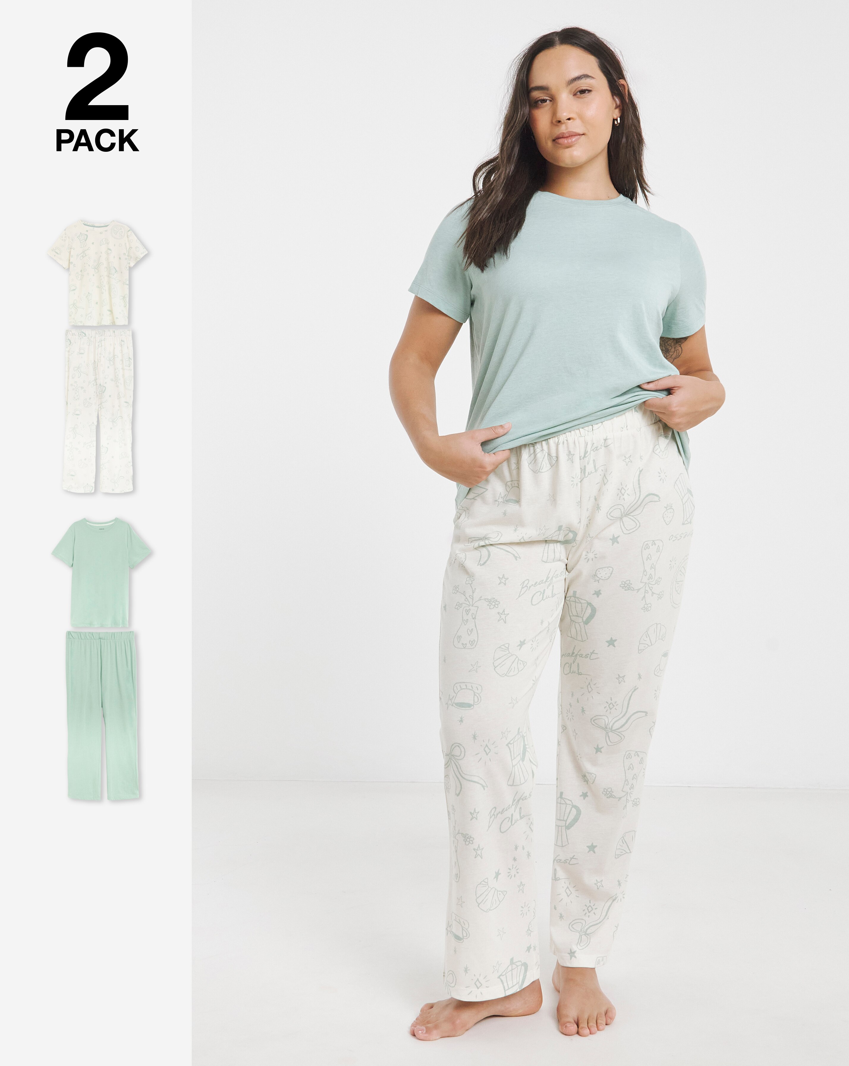 Simply Be (2 Pack) Breakfast Print Value Pyjama Sets