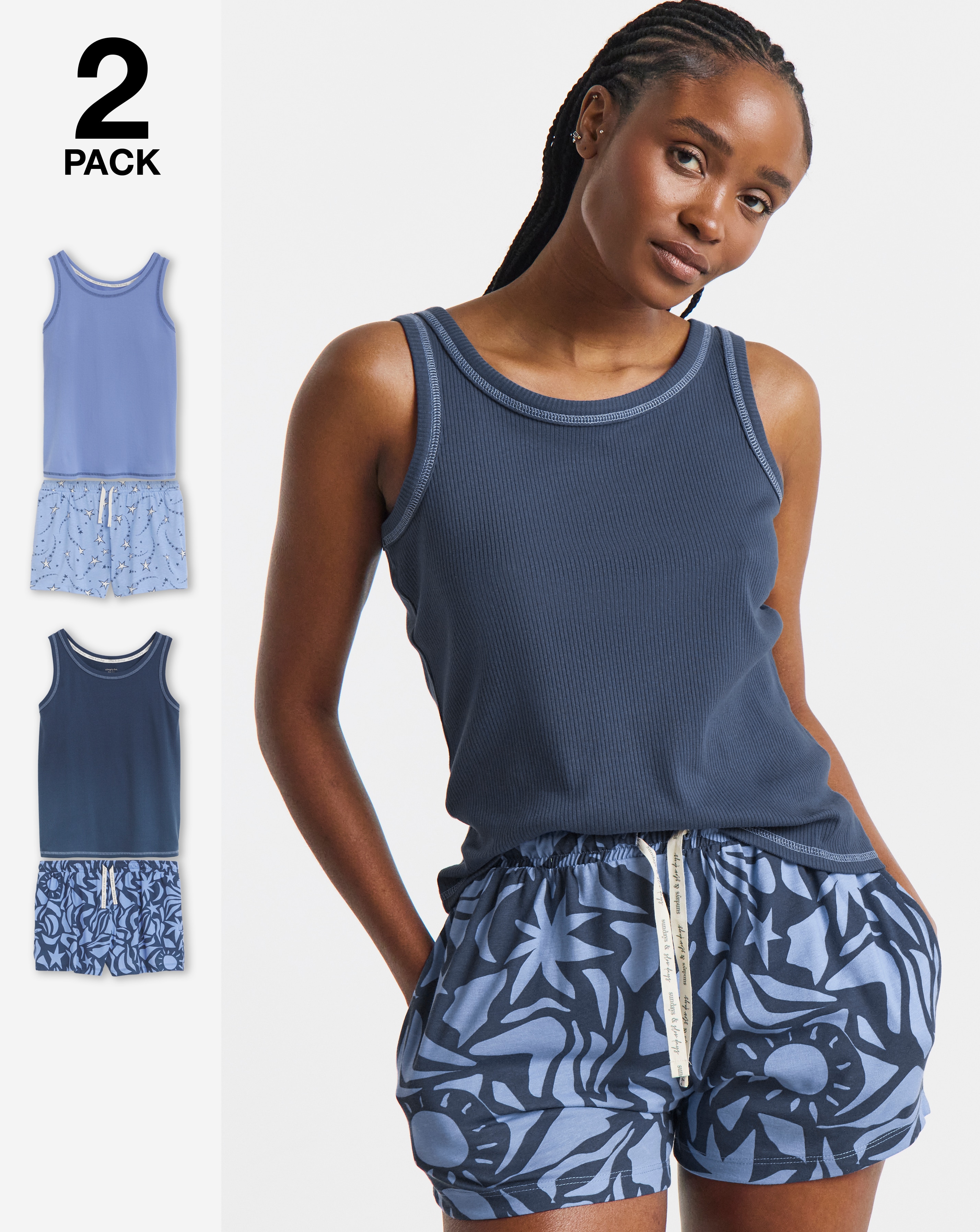 Simply Be 2 Pack Vest Ribbed PJ Sets