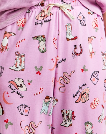 Simply Be (2 Pack) Cotton Ribbed Top Howdy Holidays Pyjama Sets Multi