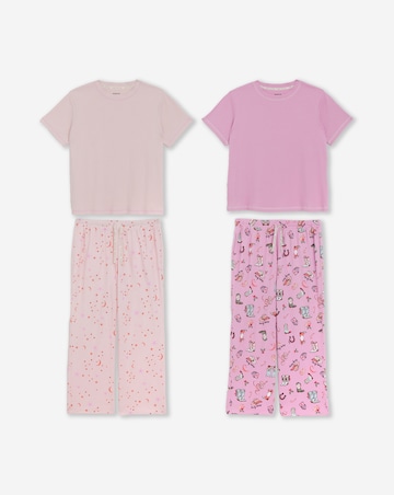 Simply Be (2 Pack) Cotton Ribbed Top Howdy Holidays Pyjama Sets Multi