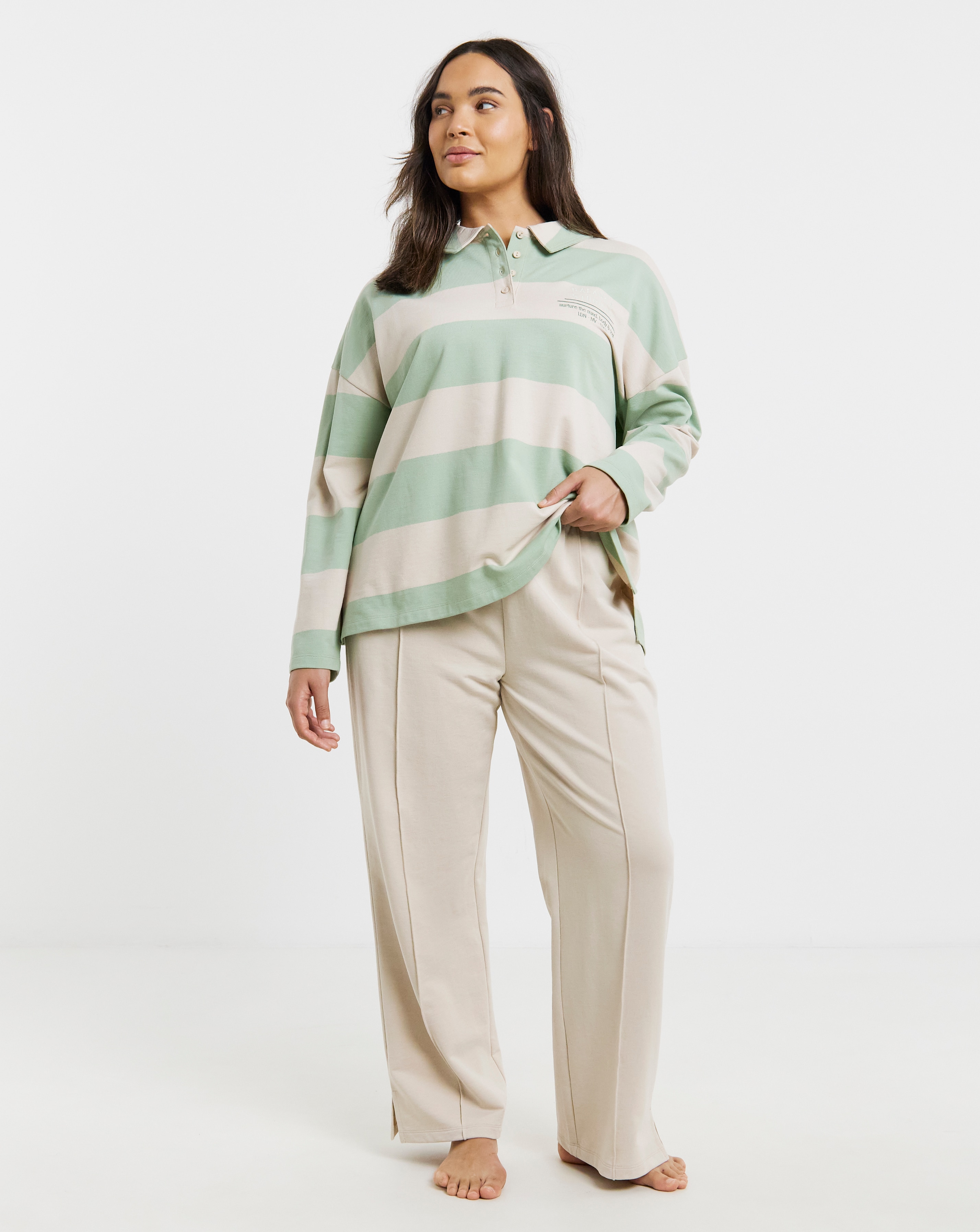 Rugby Top & Wide Leg Jogger Lounge Set