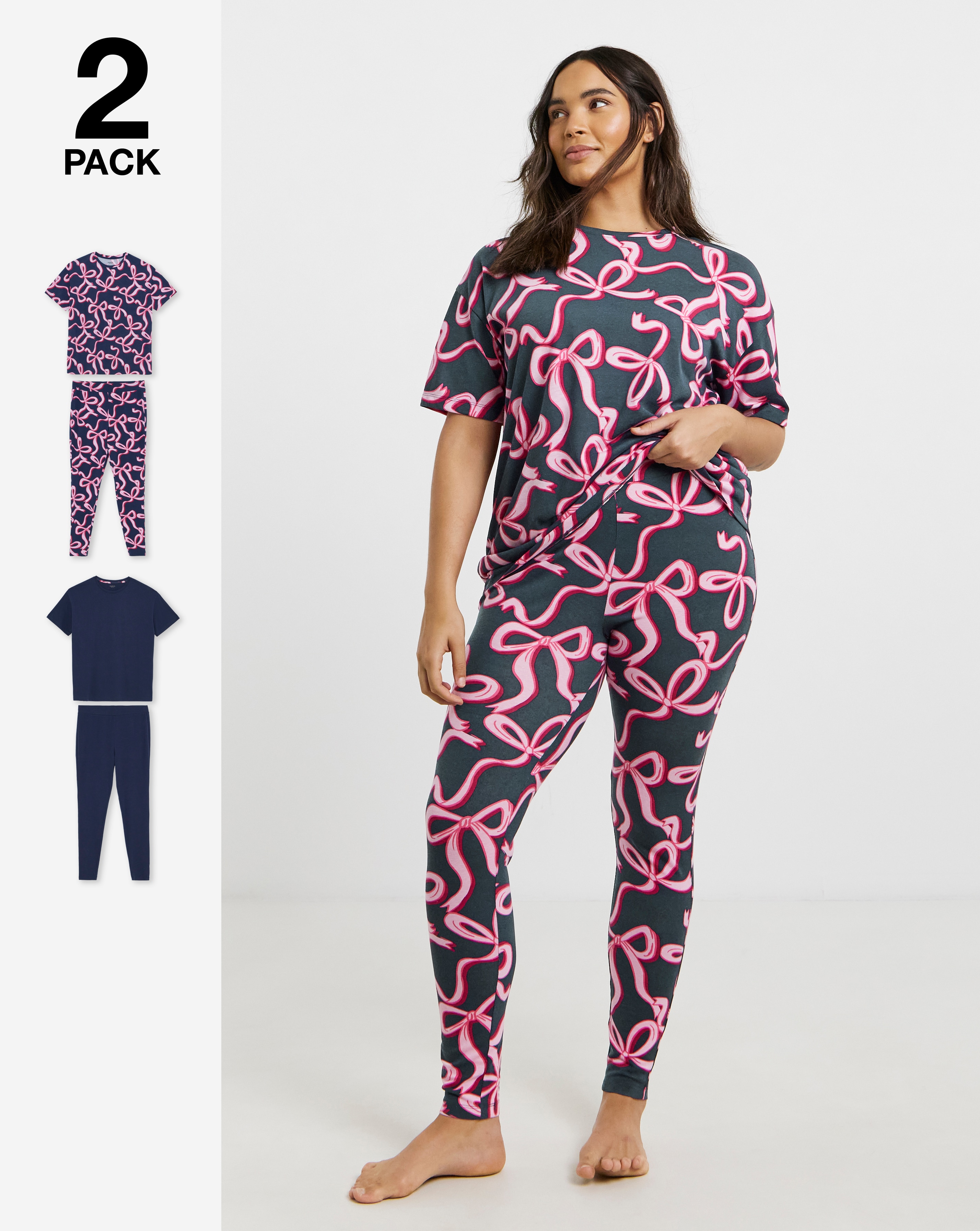 New In - Bow Print Value 2 Pack Legging PJ Set