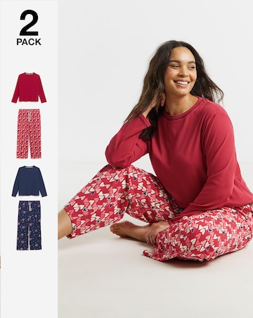 Simply Be (2 Pack) Ribbed Top Pyjama Sets