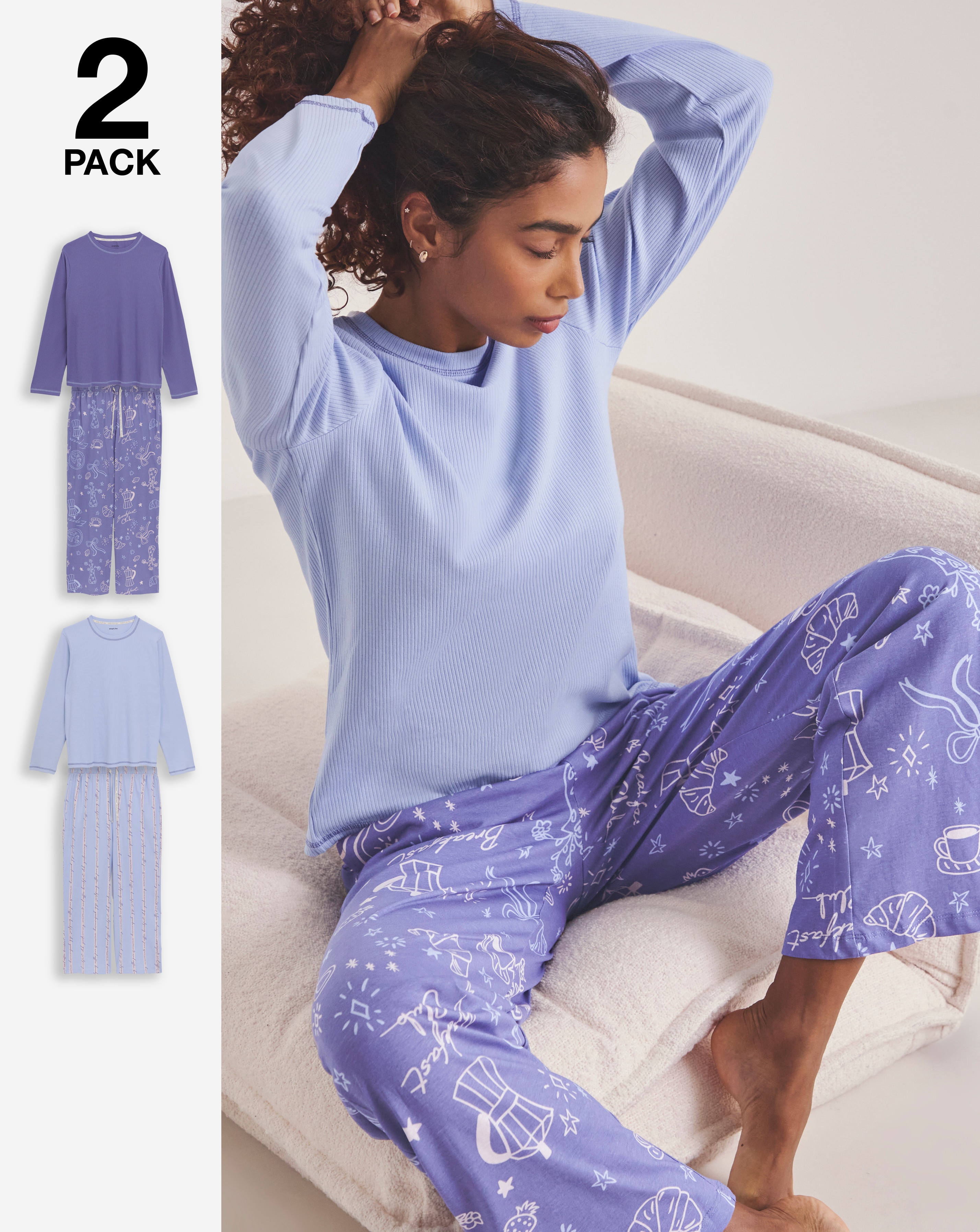 Breakfast Club Ribbed 2 Pack PJ Sets