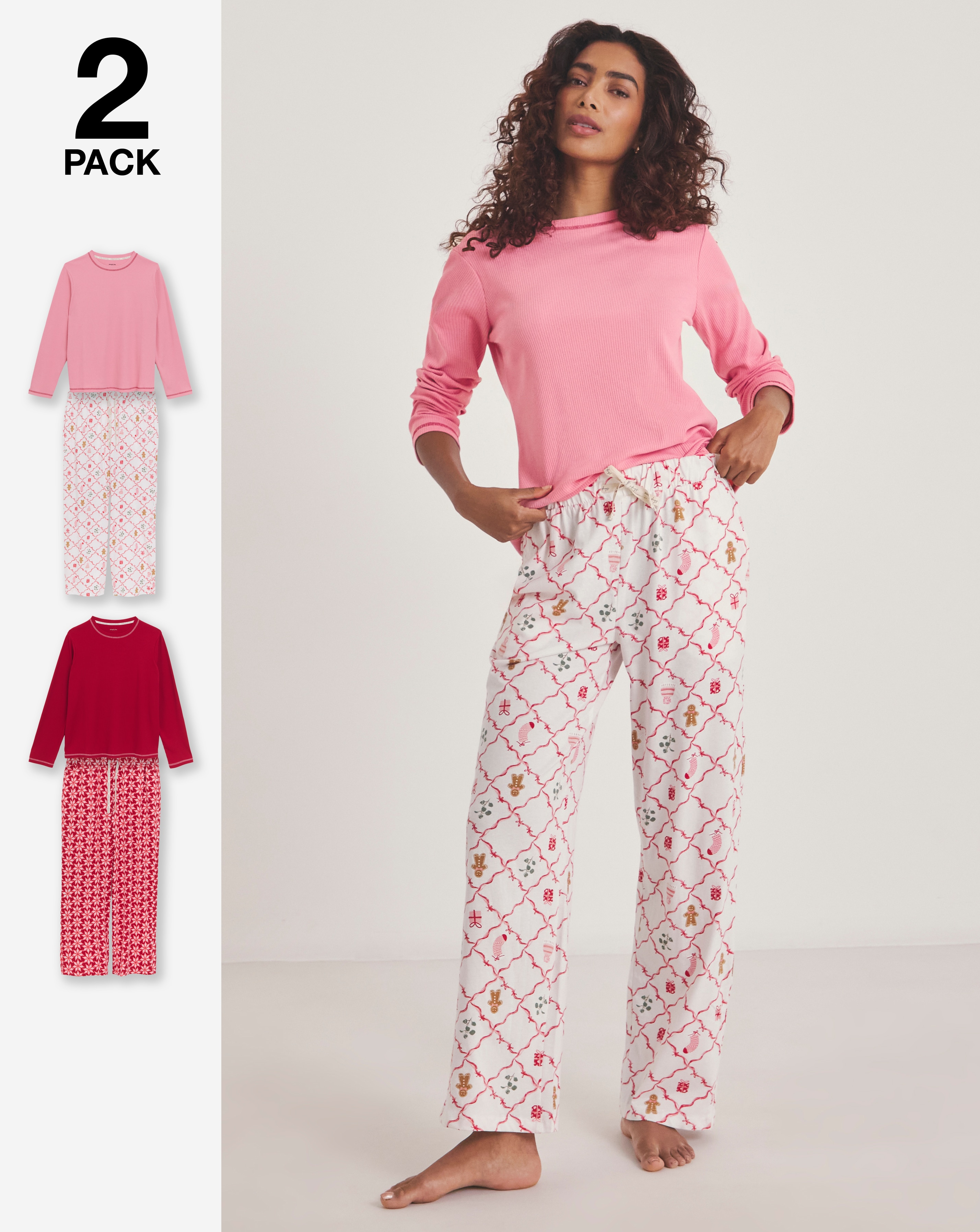 Christmas Ribbed 2 Pack PJ Sets