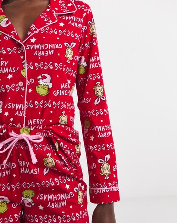 Grinch Christmas Button Through Cotton Pyjama Set