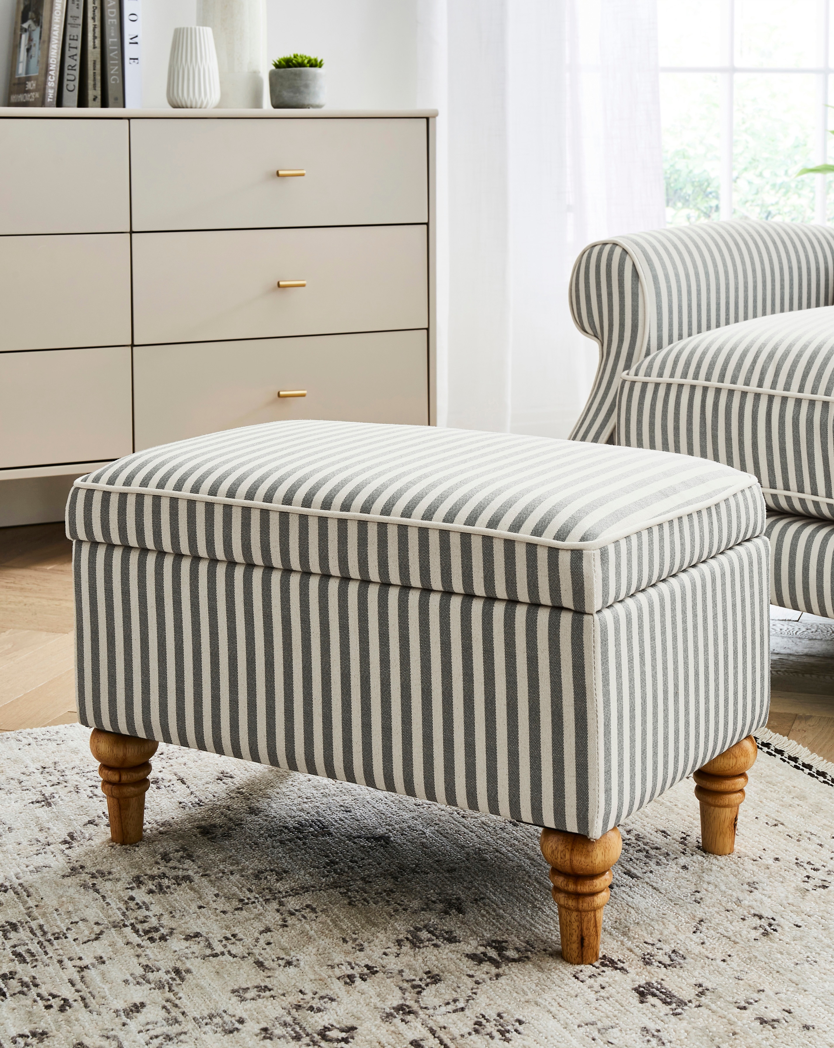 Naomi Stripe Storage Footstool