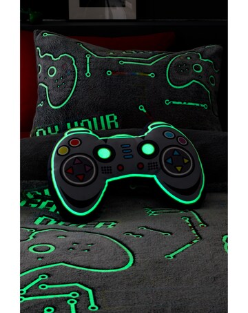 Catherine Lansfield Game Over Glow in the Dark Fleece 3D Shaped Cushion