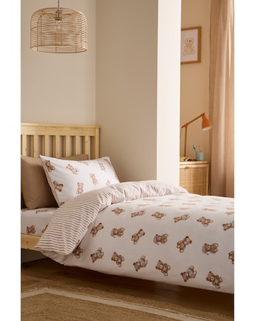 Catherine Lansfield Brushed Cotton Teddy Bear Reversible Duvet Cover Set