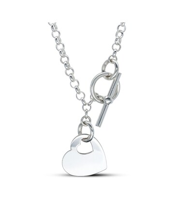 Sterling Silver T-Bar Necklace With Heart Charm 18 inch