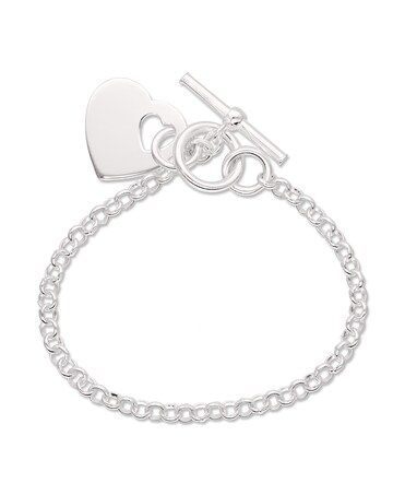Sterling Silver T-Bar Bracelet With Heart Charm 7.5 inch
