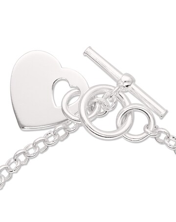Sterling Silver T-Bar Bracelet With Heart Charm 7.5 inch