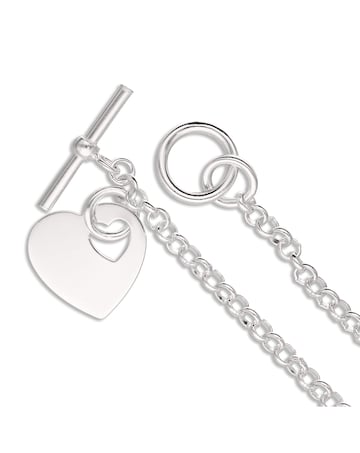 Sterling Silver T-Bar Bracelet With Heart Charm 7.5 inch