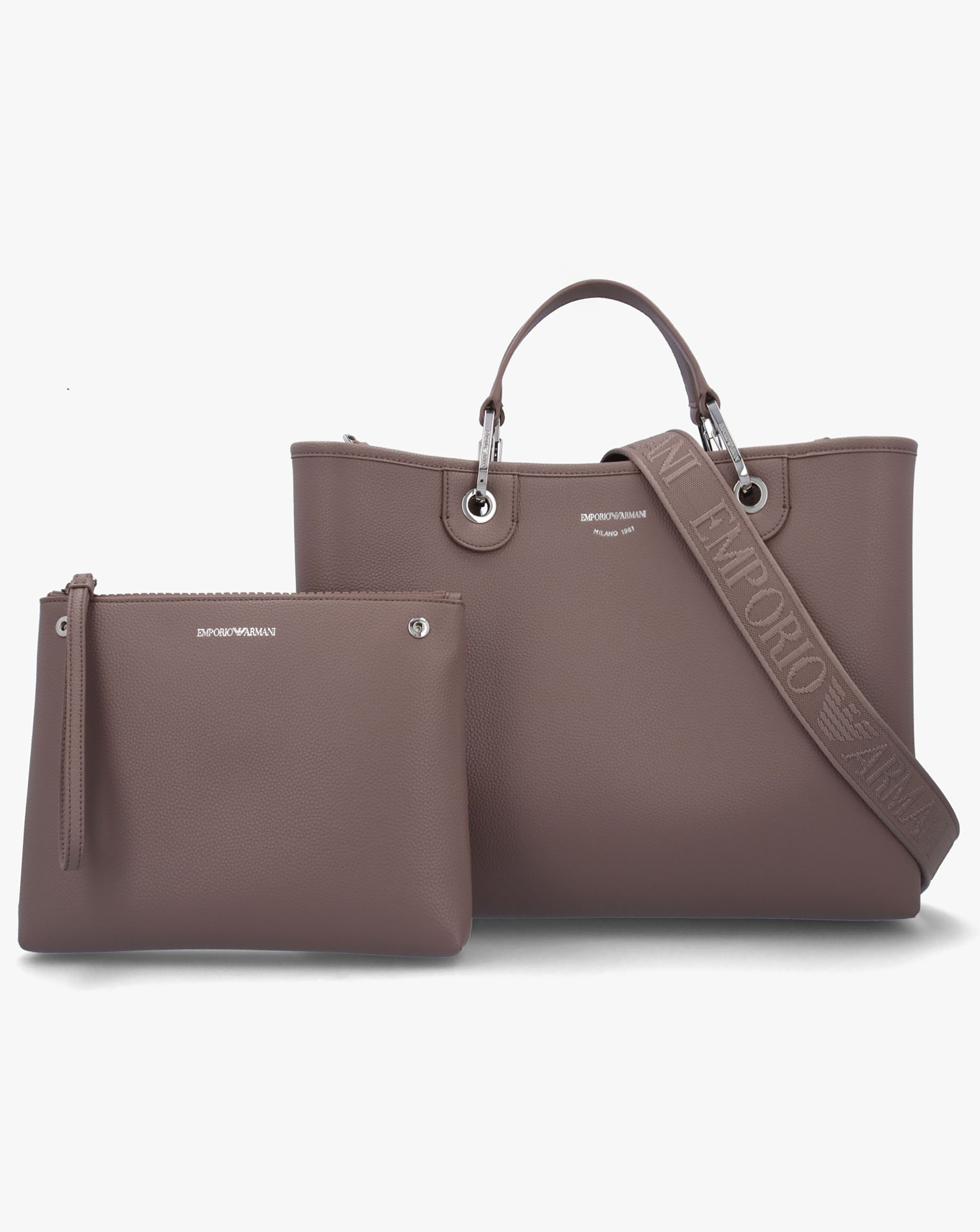 Emporio Armani Taupe Pebbled Shopper With Pouch | JD Williams