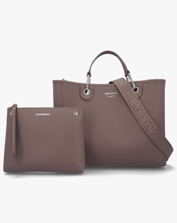 Emporio Armani Taupe Pebbled Shopper With Pouch