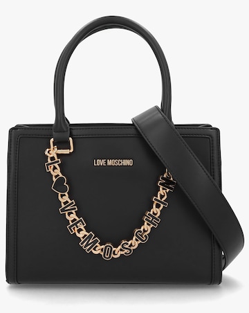 Love Moschino Chain Logo Black Leather Tote Bag