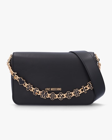 Love Moschino Chain Logo Black Flapover Cross-Body Bag