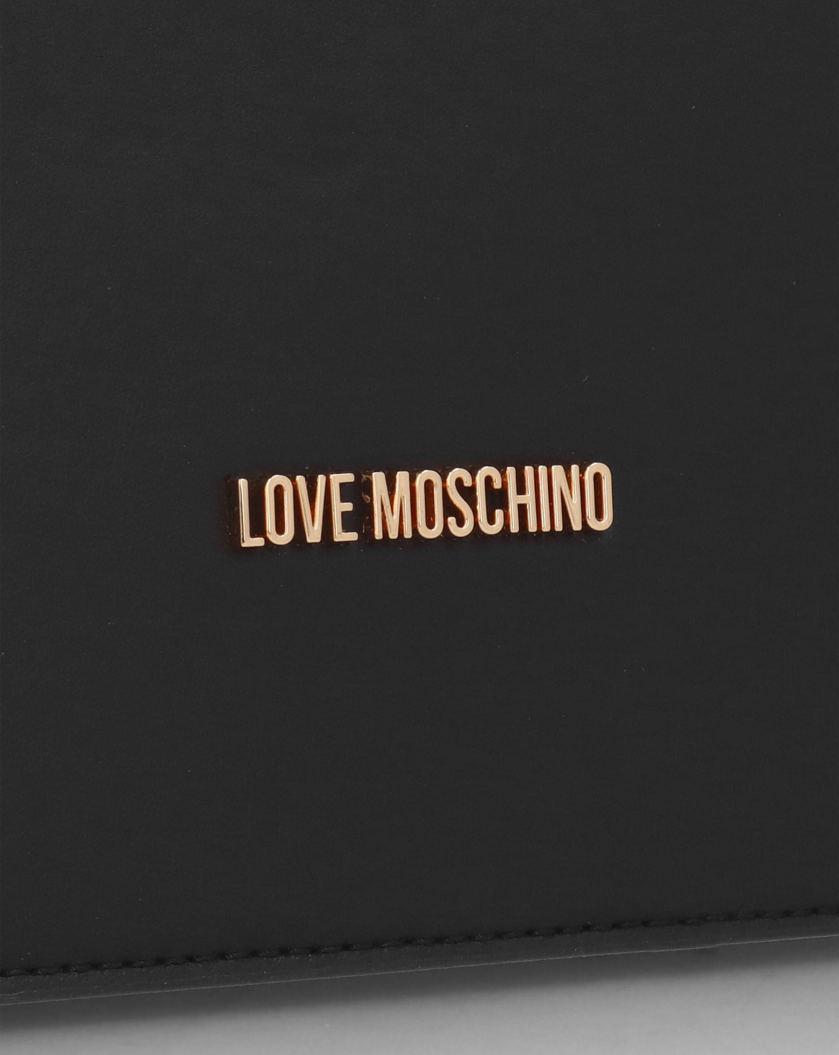 Love Moschino Chain Logo Black Flapover Cross-Body Bag | JD Williams