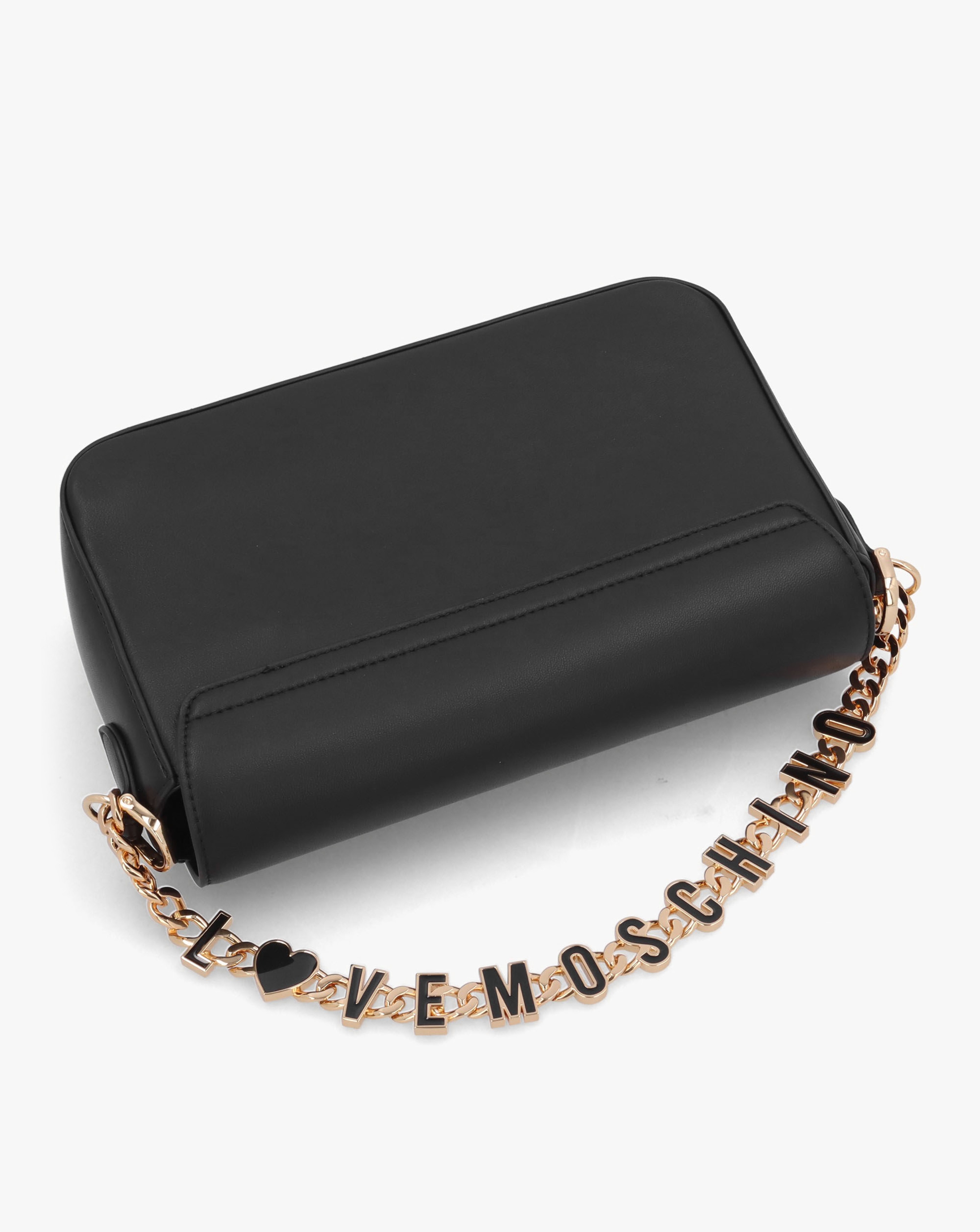 Love Moschino Chain Logo Black Flapover Cross-Body Bag | JD Williams