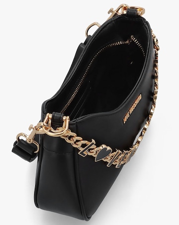 Love Moschino Chain Logo Black Leather Shoulder Bag