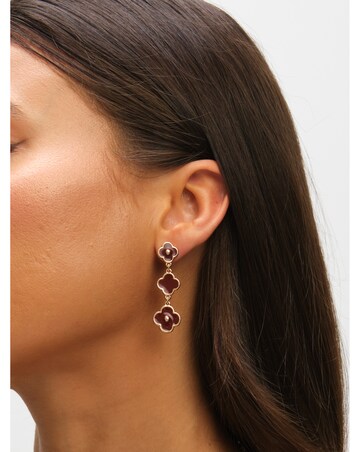 Mood Gold & Burgundy Clover Triple Drop Earrings