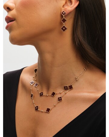 Mood Gold & Burgundy Clover Triple Drop Earrings