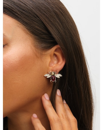 Mood Antique Gold Polished & Red Insect Stud Earrings - Pack of 2
