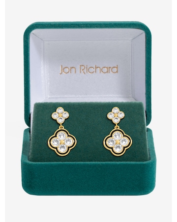 Jon Richard 14K Gold Plated Jet and Crystal Clover Earrings - Gift Box