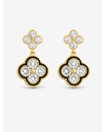 Jon Richard 14K Gold Plated Jet and Crystal Clover Earrings - Gift Box