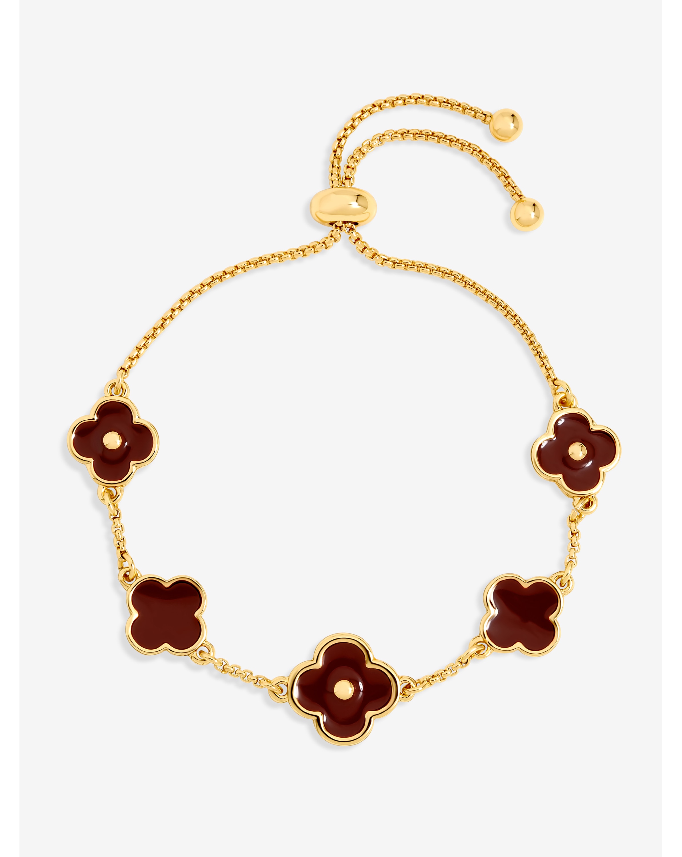 Gold Polished & Burgundy Clover Bracelet