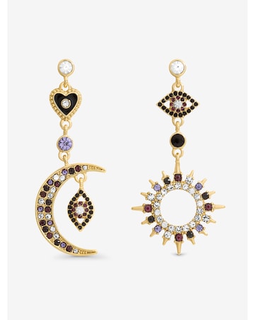 Mood Gold & Multi Colour Crystal Mismatch Celestial Earrings