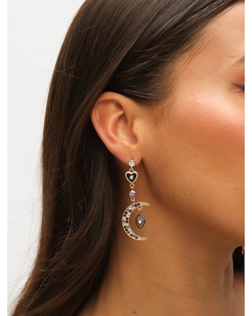 Mood Gold & Multi Colour Crystal Mismatch Celestial Earrings