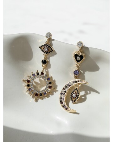 Mood Gold & Multi Colour Crystal Mismatch Celestial Earrings