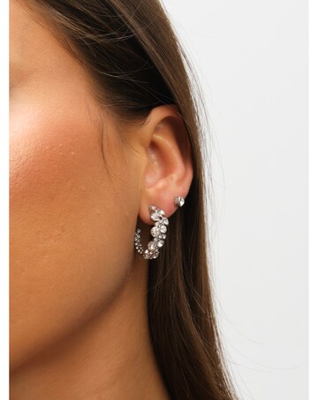 Mood Silver Floral Crystal Stud & Hoop Earrings - Pack of 3