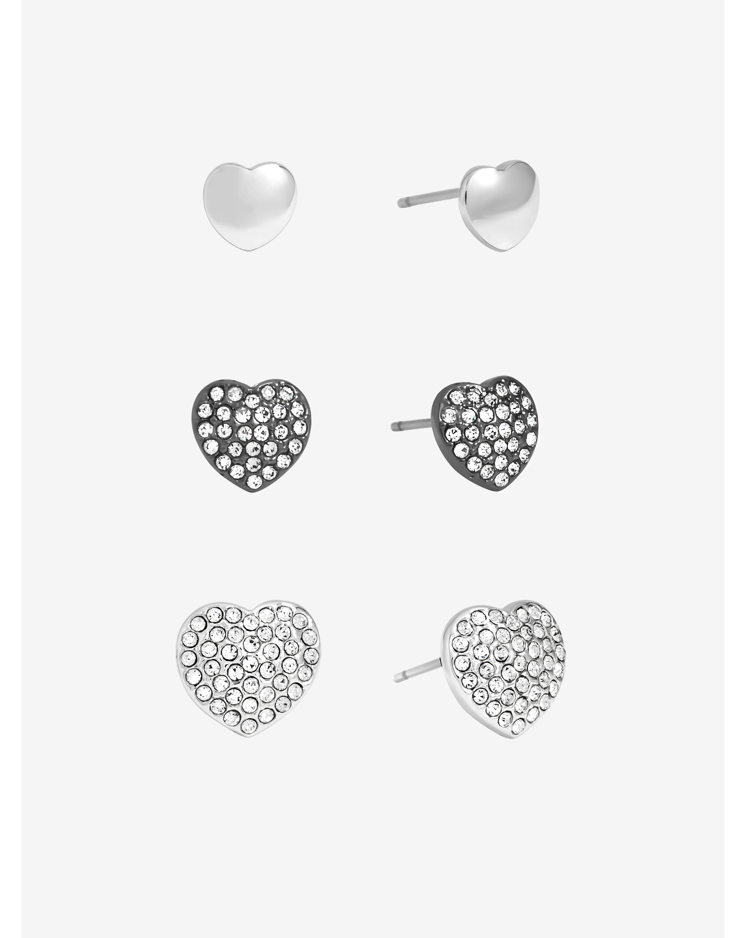 Crystal Heart Stud Earrings - Pack of 3