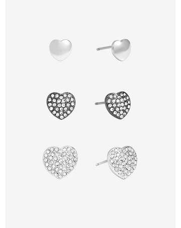 Mood Mixed Plated Crystal Heart Stud Earrings - Pack of 3