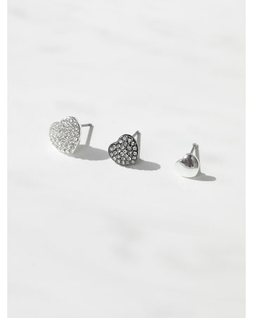 Mood Mixed Plated Crystal Heart Stud Earrings - Pack of 3