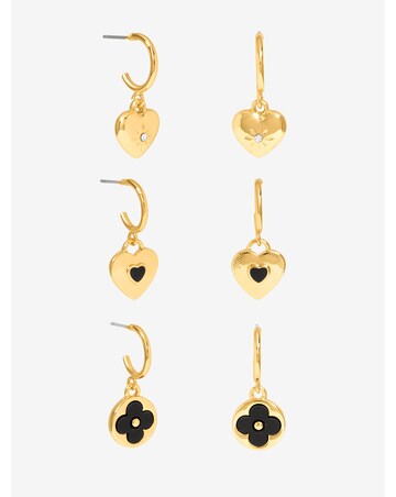 Mood Gold Jet Heart & Clover Huggie Charm Earrings - Pack of 3