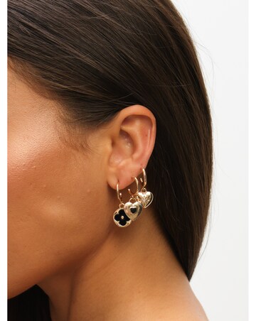 Mood Gold Jet Heart & Clover Huggie Charm Earrings - Pack of 3