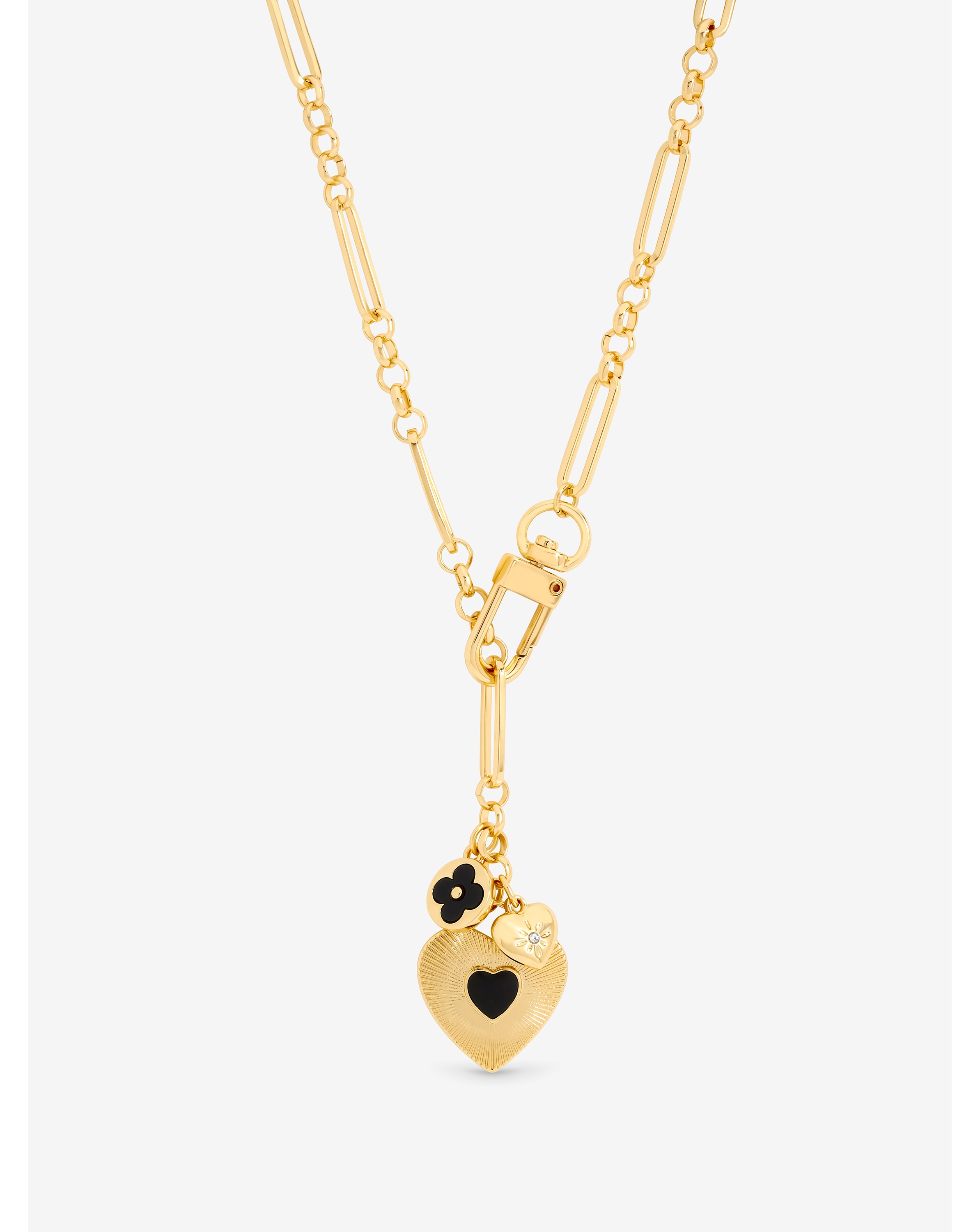 Gold Polished & Jet Heart Charm Necklace
