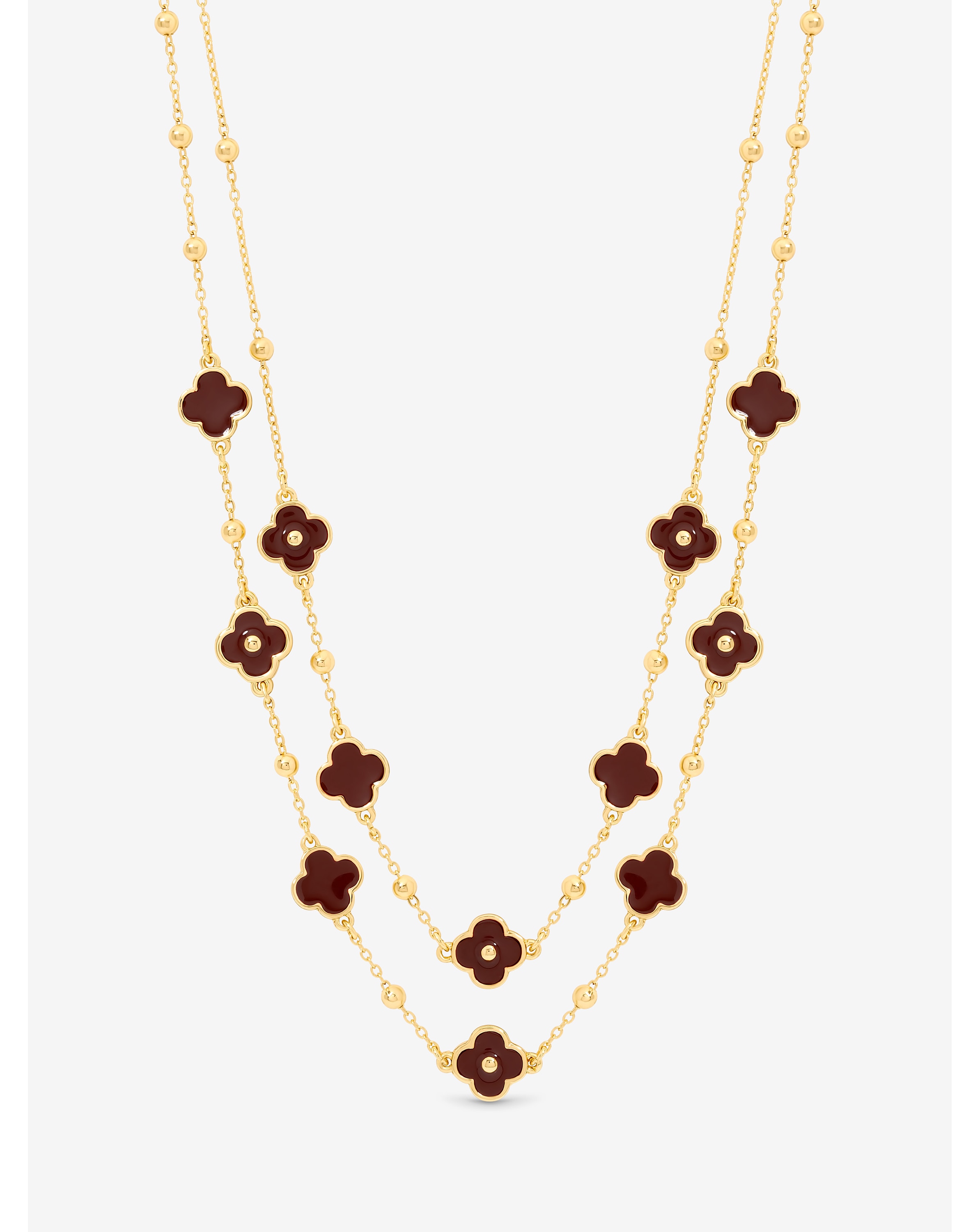 Gold & Burgundy Clover 2 Row Necklace