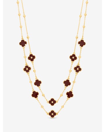 Mood Gold Polished & Burgundy Clover Double Row Necklace