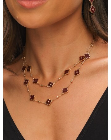 Mood Gold Polished & Burgundy Clover Double Row Necklace