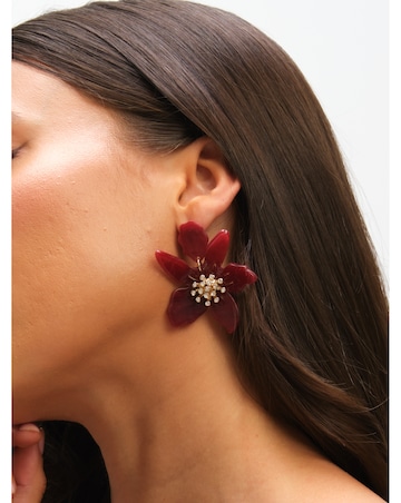 Mood Burgundy Resin Flower Statement Drop Earrings